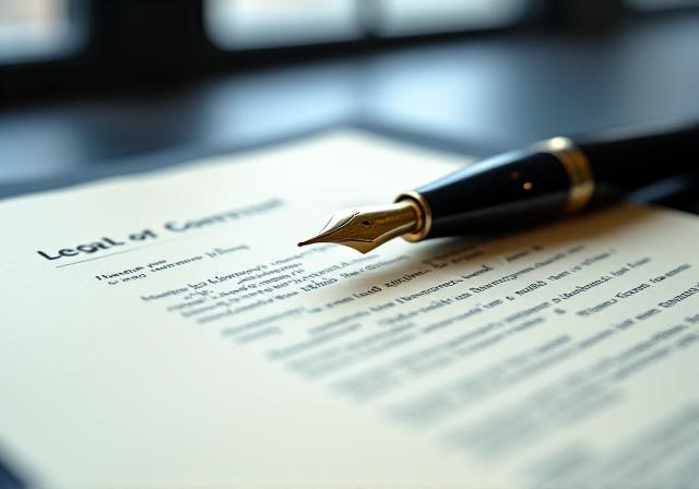 Close-up of a high-quality fountain pen resting on a meticulously drafted legal document